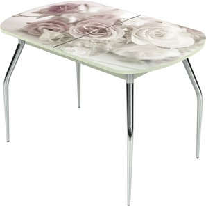 Раздвижной стол Ривьера исп.2 ноги метал. крашеные №24 Фотопечать (Цветы №41) в Саранске