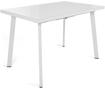 Кухонный стол раскладной Сальвадор-2G (ноги белые, стекло cristal/белый цемент) в Саранске - предосмотр