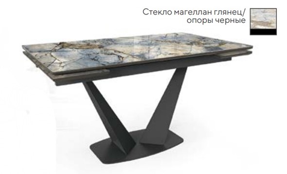 Кухонный стол раскладной SFV 140, стекло магеллан глянец/ножки черные в Саранске - изображение
