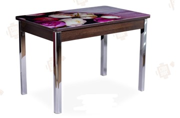 Кухонный раскладной стол Айсберг-01 СТФ, венге/фотопечать пионы/ноги хром квадратные в Саранске