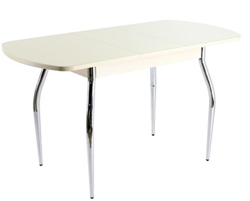 Кухонный стол раскладной ПГ-01 СТ1, дуб молочный/белое стекло/35 хром гнутые в Саранске