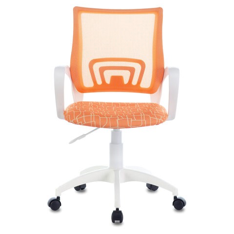 Кресло офисное Brabix Fly MG-396W (с подлокотниками, пластик белый, сетка, оранжевое с рисунком "Giraffe") 532402 в Саранске - изображение 2