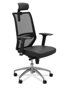 Офисное кресло для руководителя Aero lux с подголовником, сетка/экокожа / черная/черная CN1114 в Саранске