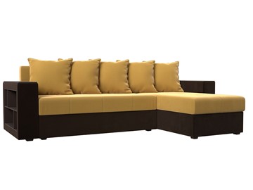 Угловой диван с оттоманкой Дубай Лайт, Желтый/Коричневый (микровельвет) в Саранске