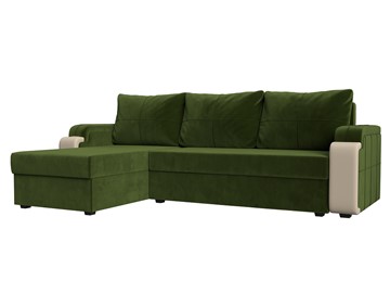 Угловой раскладной диван Николь лайт, Зеленый/Бежевый (микровельвет/экокожа) в Саранске