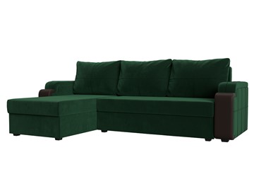Угловой диван с оттоманкой Николь лайт, Зеленый/Коричневый (велюр/экокожа) в Саранске