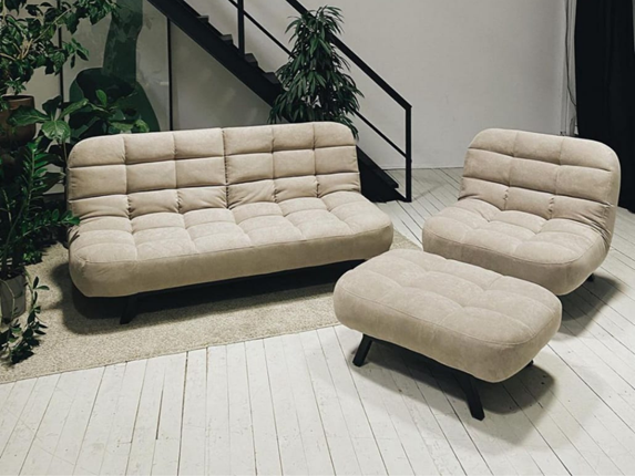 Комплект мебели Абри цвет бежевый диван + кресло +пуф пора металл в Саранске - изображение