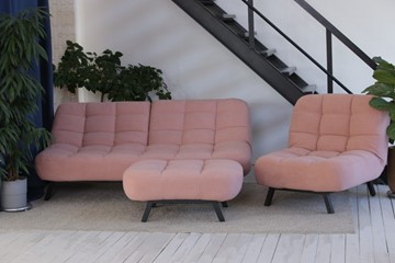 Комплект мебели Абри розовый кресло + диван + пуф опора металл в Саранске