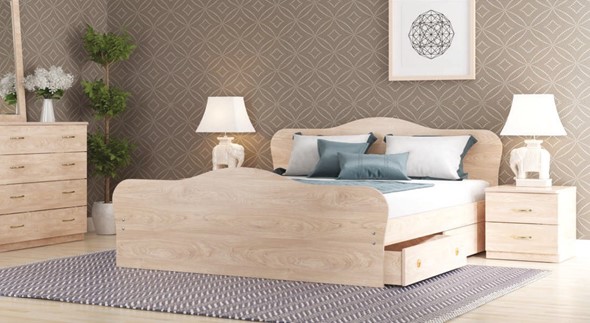 Спальная кровать Каролина, 140х200 с основанием, дуб млечный в Саранске - изображение
