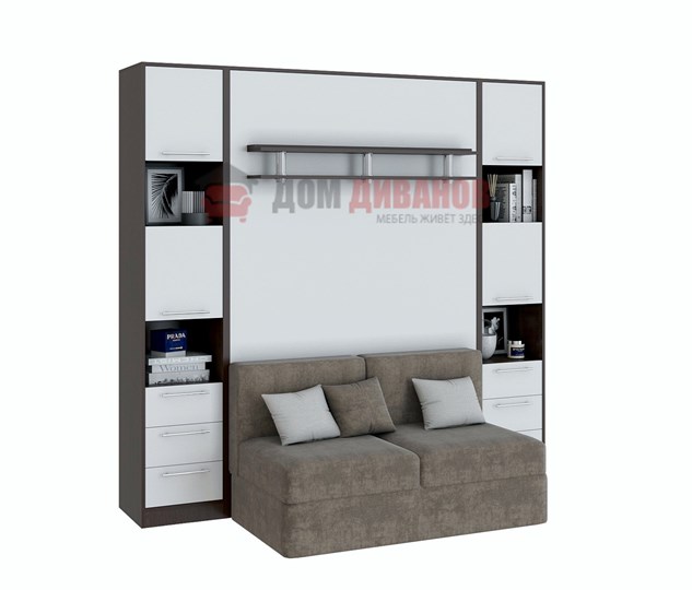 Кровать-шкаф с диваном Бела 1, с полкой ножкой, 1200х2000, венге/белый в Саранске - изображение 1