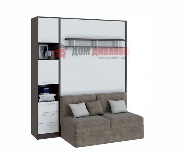 Кровать-шкаф с диваном Бела 1, с полкой ножкой с 1 пеналом, 1600х2000, венге/белый в Саранске - изображение 1