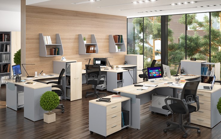 Комплект офисной мебели OFFIX-NEW для 4 сотрудников с двумя шкафами в Саранске - изображение 1