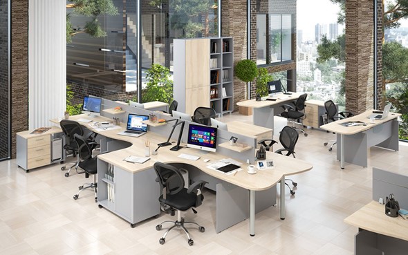 Комплект офисной мебели OFFIX-NEW для 4 сотрудников с двумя шкафами в Саранске - изображение