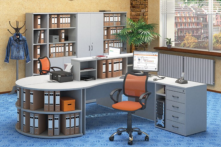 Офисный набор мебели Moно-Люкс для 2 сотрудников с большим шкафом и тумбами в Саранске - изображение