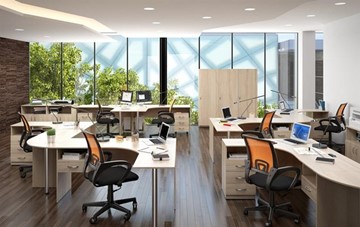 Комплект офисной мебели SIMPLE с эргономичными столами, тумбами, шкафами в Саранске