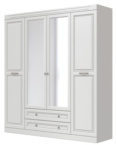 Шкаф четырехдверный в спальню Олимп ШР-4 (Белый) 2 зеркала в Саранске