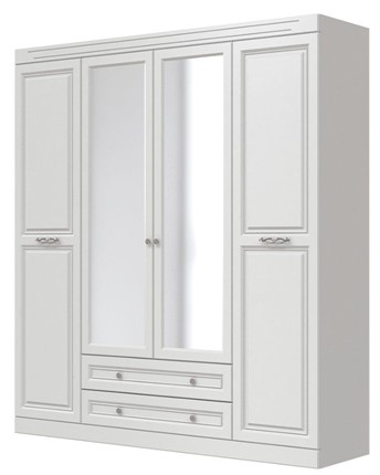 Шкаф четырехдверный в спальню Олимп ШР-4 (Белый) 2 зеркала в Саранске - изображение