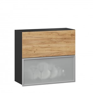Кухонный шкаф 800 горизонтальный, Шервуд, ЛД 281.981.000.049, со стеклом, черный/дуб золотой в Саранске
