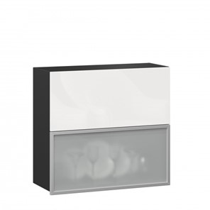 Кухонный шкаф 800 горизонтальный, Шервуд, ЛД 281.981.000.088, со стеклом, черный/белый глянец в Саранске