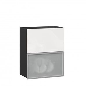 Кухонный шкаф 600 горизонтальный Шервуд, ЛД 281.971.000.086, со стеклом, черный/белый глянец в Саранске