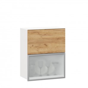 Кухонный навесной шкаф 600 горизонтальный Шервуд, ЛД 281.971.000.135, со стеклом, белый/дуб золотой в Саранске
