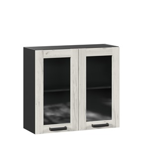 Кухонный навесной шкаф 800 со стеклом Винченца ЛД 234.360.000.080 Чёрный/Дуб Крафт белый в Саранске