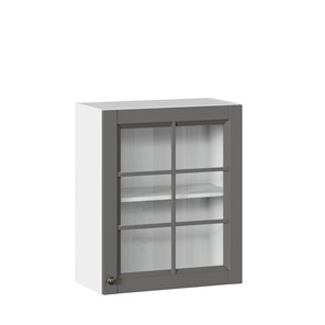 Навесной кухонный шкаф Амели-3 600 со стеклом ЛД 299.350.000.030, Белый/Оникс серый в Саранске