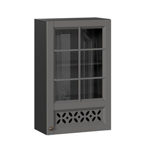 Шкаф кухонный Амели-3 600 высокий со стеклом ЛД 299.450.000.048, Черный/Оникс серый в Саранске
