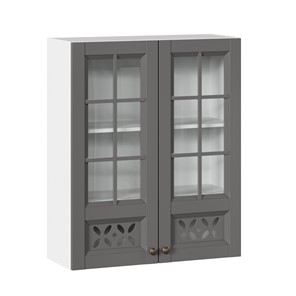 Шкаф кухонный Амели-3 800 высокий со стеклом ЛД 299.460.000.050, Белый/Оникс серый в Саранске