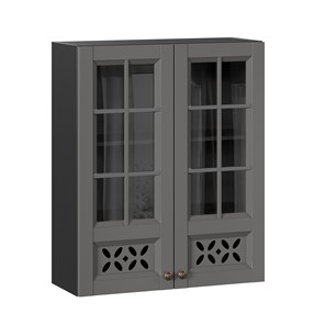 Навесной шкаф Амели-3 800 высокий со стеклом ЛД 299.460.000.052, Черный/Оникс серый в Саранске