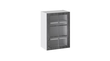 Навесной кухонный шкаф Прованс (Белый глянец/Санторини темный) со стеклом В_72-50_1ДРс в Саранске
