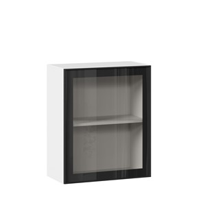 Шкаф настенный со стеклом 600 Индиго ЛД 298.350.000.105, Белый/Чёрный в Саранске