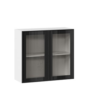 Настенный шкаф со стеклом 800 Индиго ЛД 298.360.000.023, Белый/Чёрный в Саранске