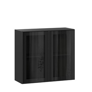 Кухонный навесной шкаф со стеклом 800 Индиго ЛД 298.360.000.149, Чёрный/Чёрный в Саранске