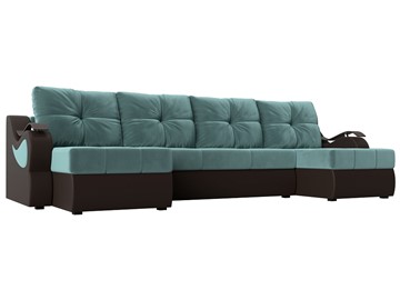 П-образный диван Меркурий П, Бирюзовый\Коричневый (Велюр\Экокожа) в Саранске