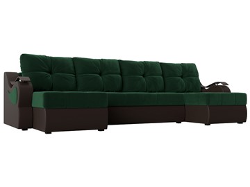 П-образный диван Меркурий П, Зеленый\Коричневый (Велюр\Экокожа) в Саранске
