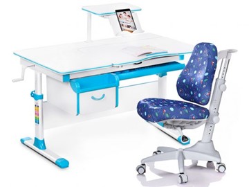 Комплект растущая парта + стул Mealux Mealux EVO Evo-40 BL (арт. Evo-40 BL + Y-528 F) / (стол+полка+кресло) / белая столешница / цвет пластика голубой в Саранске