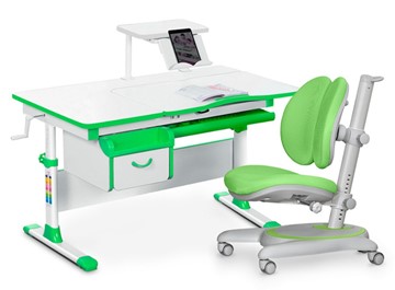 Комплект растущая парта + стул Mealux EVO Evo-40 Z (арт. Evo-40 Z + Y-115 KZ) / (стол+полка+кресло+чехол), белый, зеленый в Саранске