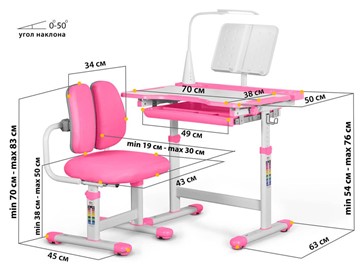 Комплект из растущего стола и кресла Mealux EVO BD-23 Pink в Саранске - предосмотр 2