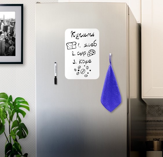 Магнитно-маркерная доска на холодильник BRAUBERG, 30х21 см с маркером, магнитом и салфеткой в Саранске - изображение 2